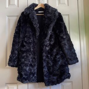 Mango Faux Fur Coat in Navy Size S